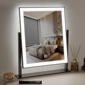 Lighted Makeup Mirror Hollywood Mirror Vanity Makeup Mirror with Light Smart Touch Control 3Colors Dimable Light 360°Rotation (16in, Black)
