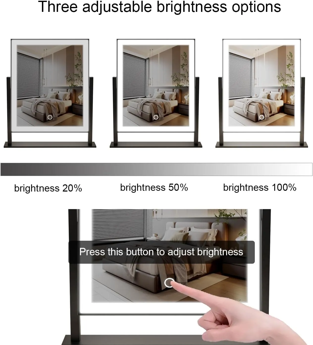 Lighted Makeup Mirror Hollywood Mirror Vanity Makeup Mirror with Light Smart Touch Control 3Colors Dimable Light 360°Rotation (16in, Black)