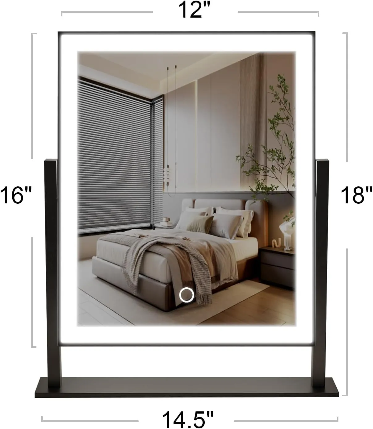 Lighted Makeup Mirror Hollywood Mirror Vanity Makeup Mirror with Light Smart Touch Control 3Colors Dimable Light 360°Rotation (16in, Black)