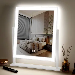 Lighted Makeup Mirror Hollywood Mirror Vanity Makeup Mirror with Light Smart Touch Control 3Colors Dimable Light 360°Rotation (16in, White)