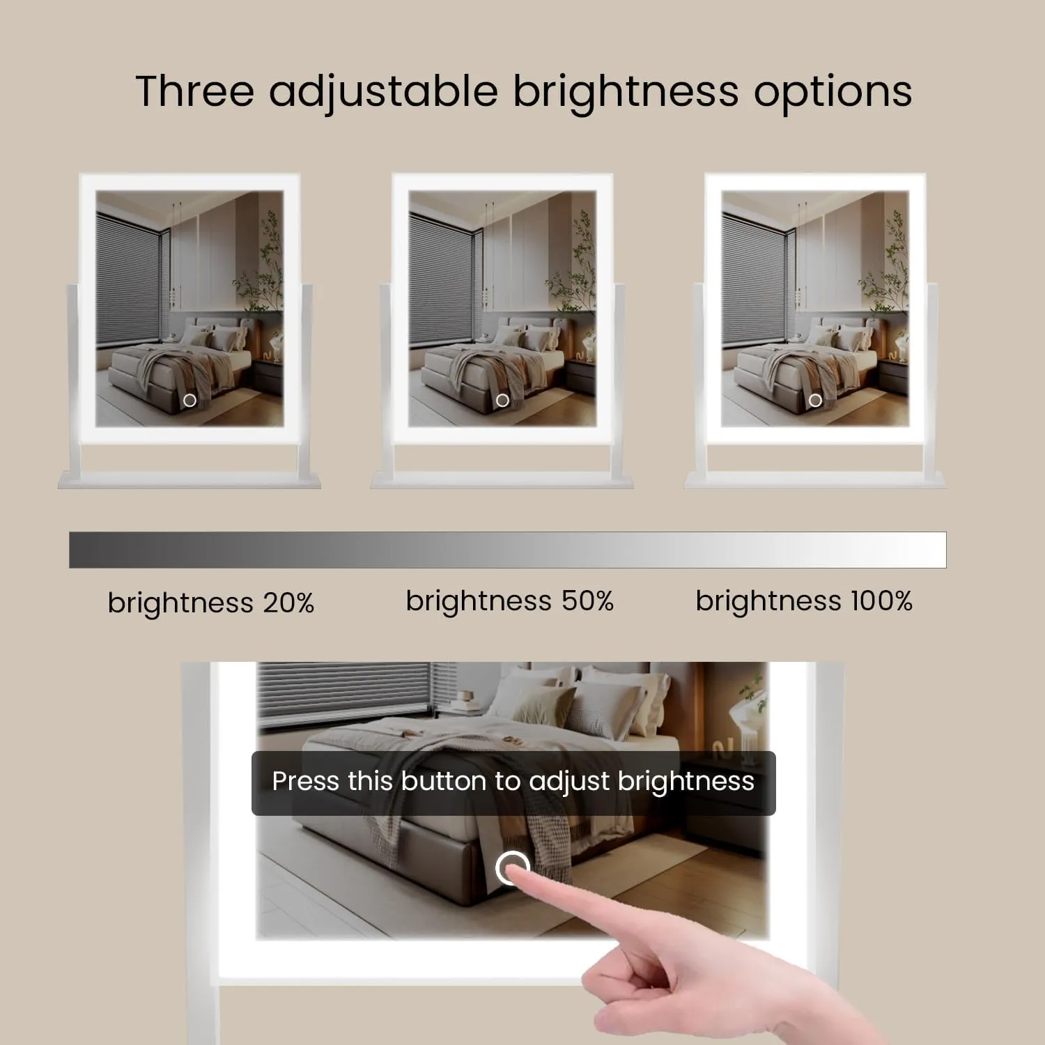 Lighted Makeup Mirror Hollywood Mirror Vanity Makeup Mirror with Light Smart Touch Control 3Colors Dimable Light 360°Rotation (16in, White)
