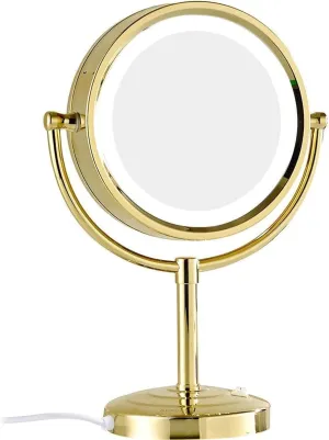 Lighted Makeup Mirror, LED Vanity Mirror, Makeup Mirror with Lights, 8 Inch Brass Double Sided Led Mirror, Magnification Countertop Vanity Mirrors, 360° Rotation Illuminated Cosmetic Mirror with Swit
