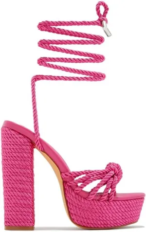 Liliana Women's Round Toe Rope Lace Up Platform Block High Heels