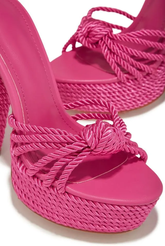 Liliana Women's Round Toe Rope Lace Up Platform Block High Heels