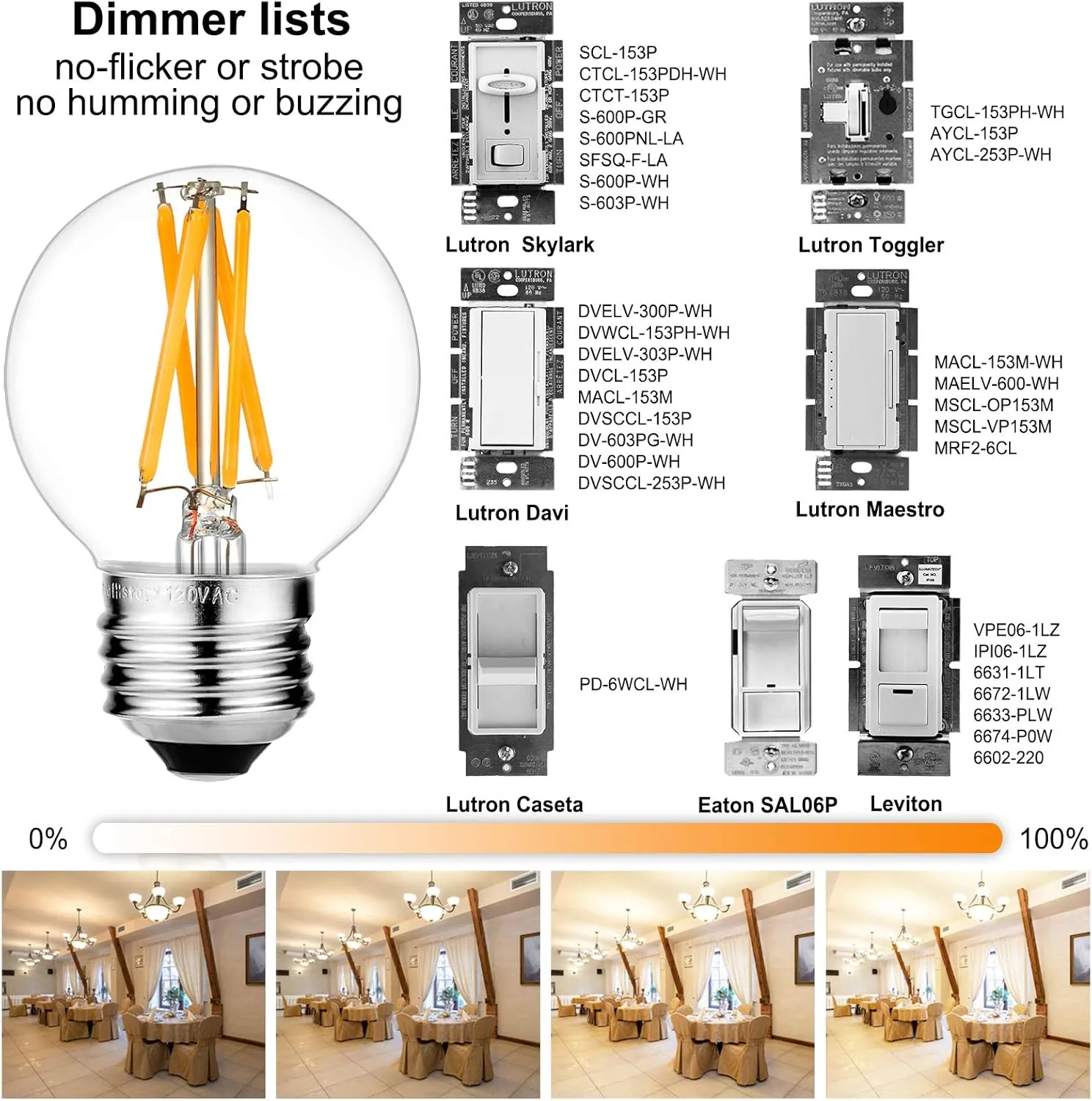 LiteHistory Dimmable Wall sconces Edison Bulb G16.5 6W Equal 60 watt AC120V Warm 2700K E26 Light Bulb for Pendant,Chandeliers,Vanity, 600lm 6Pack
