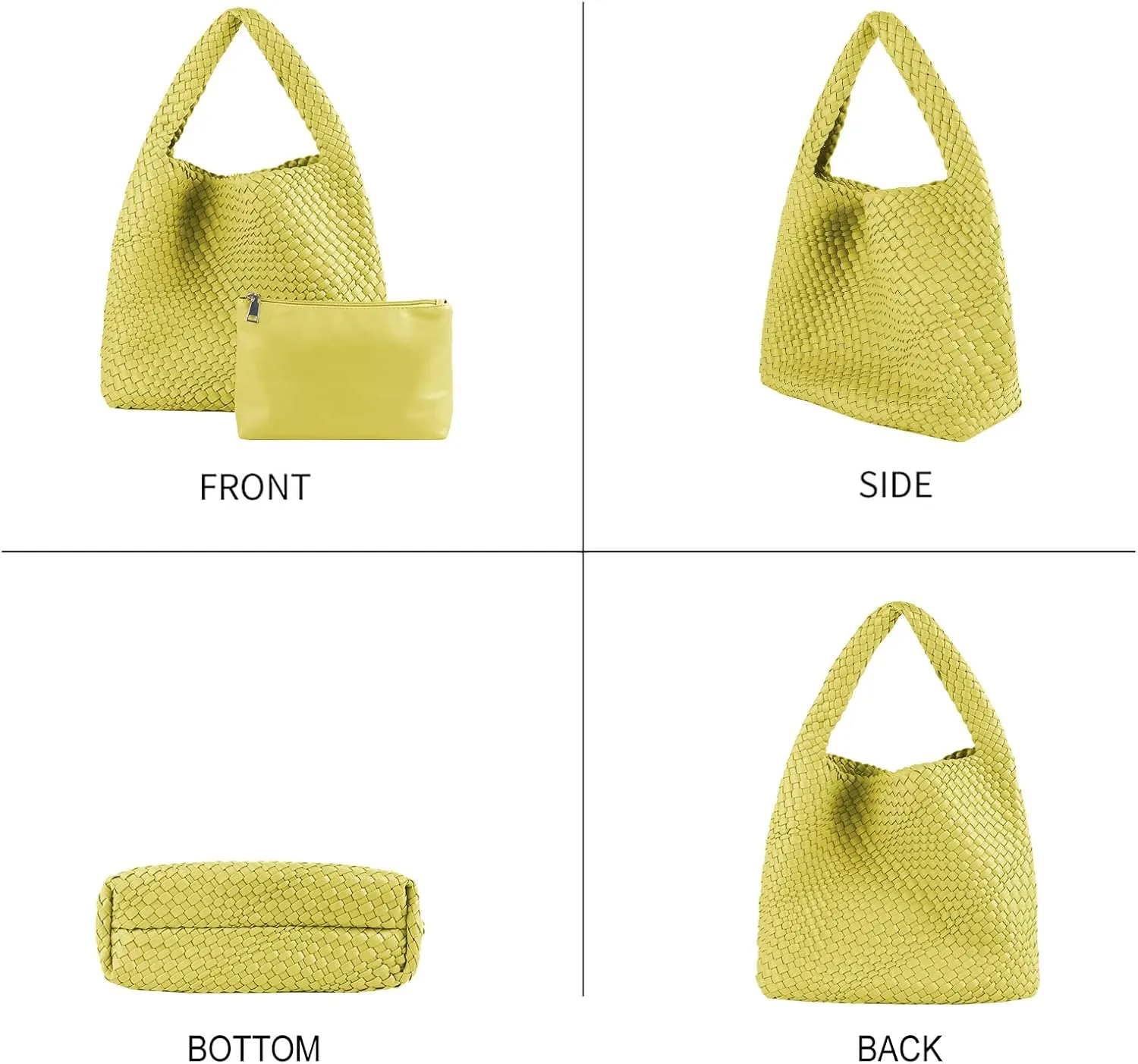 LMKIDS Women Vegan Leather Hand-Woven Tote Handbag Fashion Shoulder Top-handle Bag All-Match Underarm Bag with Purse