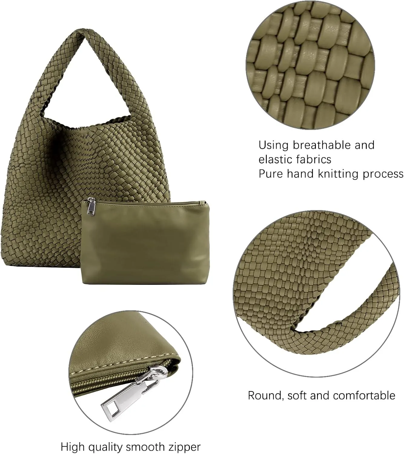 LMKIDS Women Vegan Leather Hand-Woven Tote Handbag Fashion Shoulder Top-handle Bag All-Match Underarm Bag with Purse