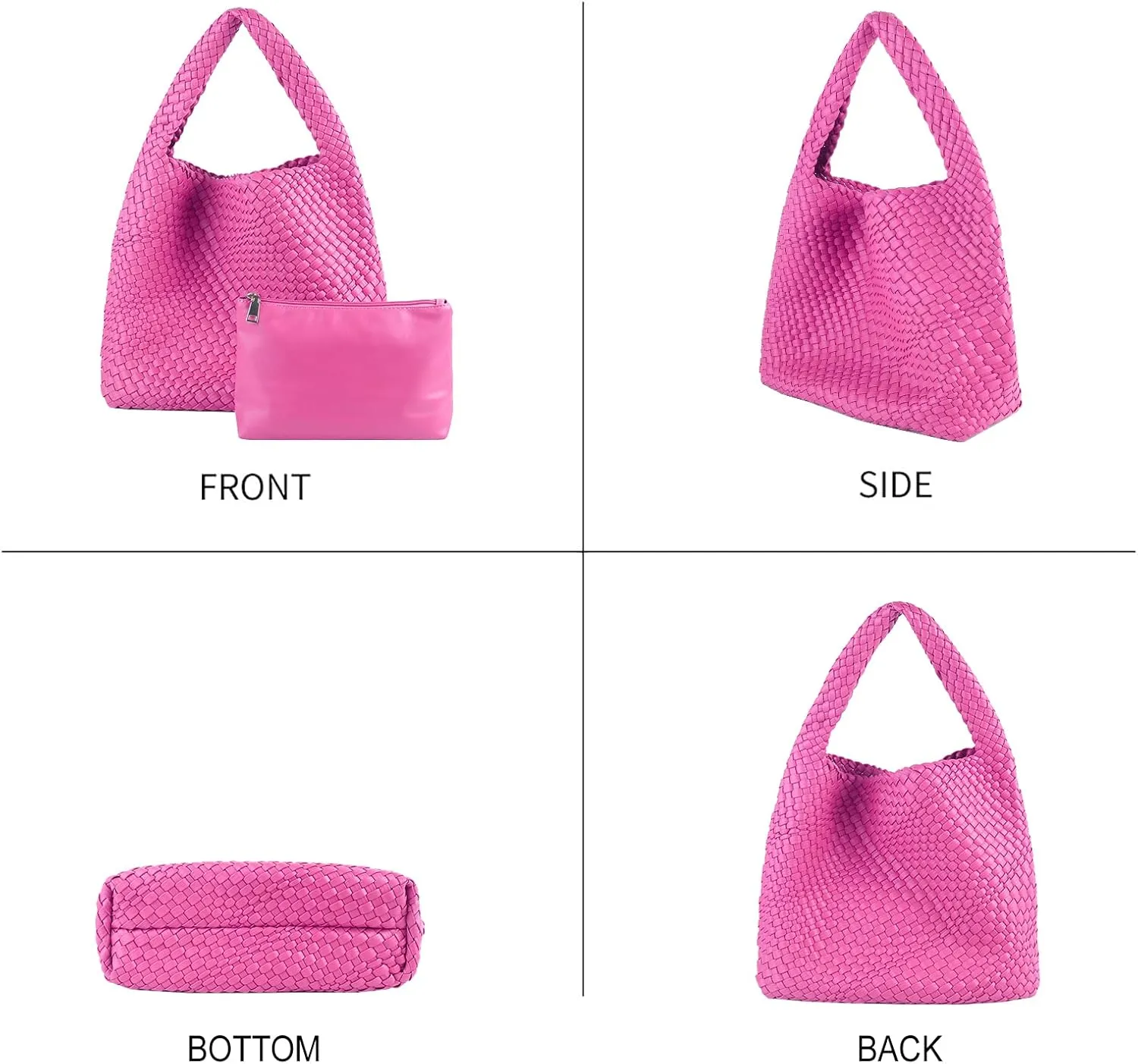 LMKIDS Women Vegan Leather Hand-Woven Tote Handbag Fashion Shoulder Top-handle Bag All-Match Underarm Bag with Purse