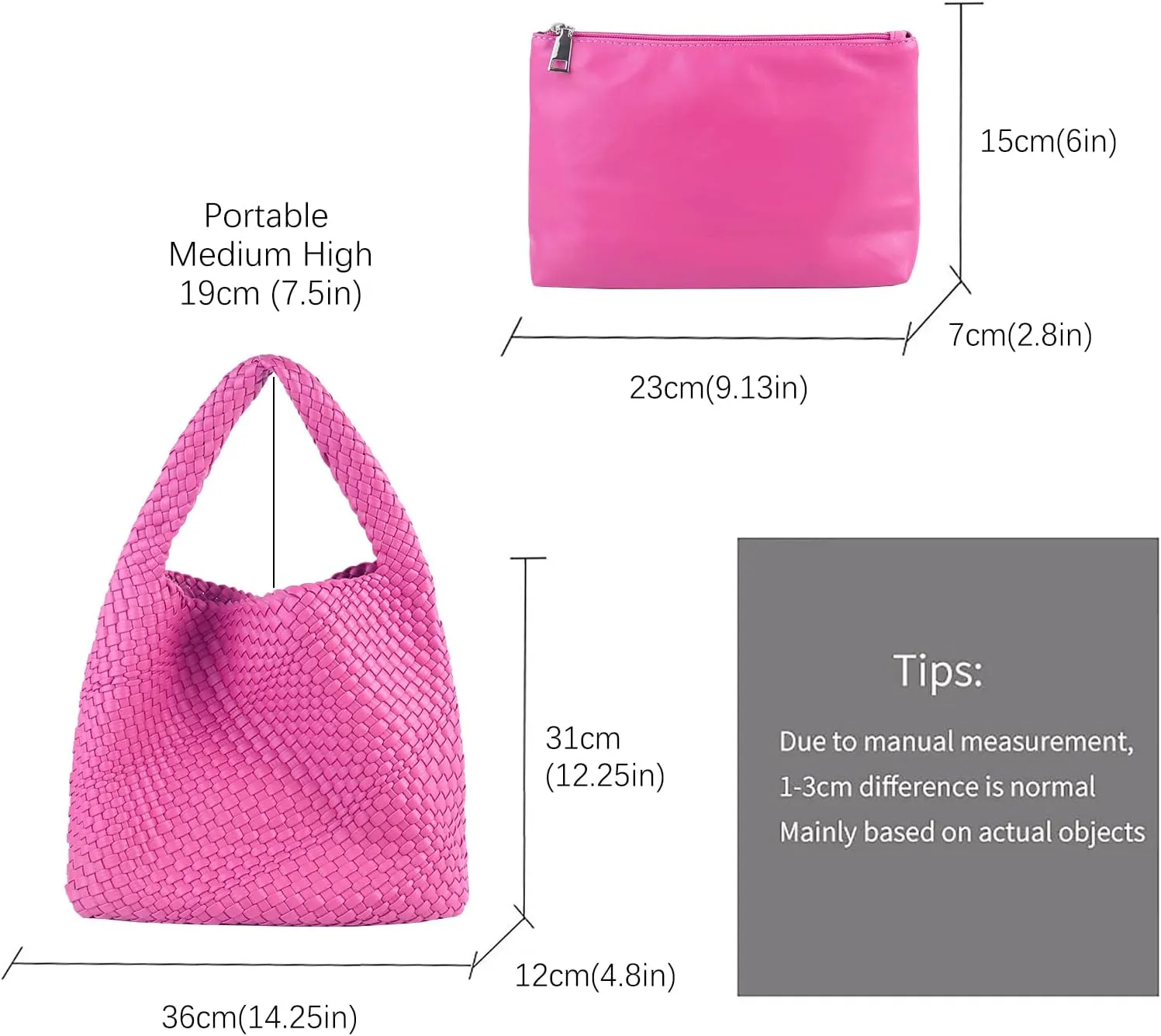 LMKIDS Women Vegan Leather Hand-Woven Tote Handbag Fashion Shoulder Top-handle Bag All-Match Underarm Bag with Purse