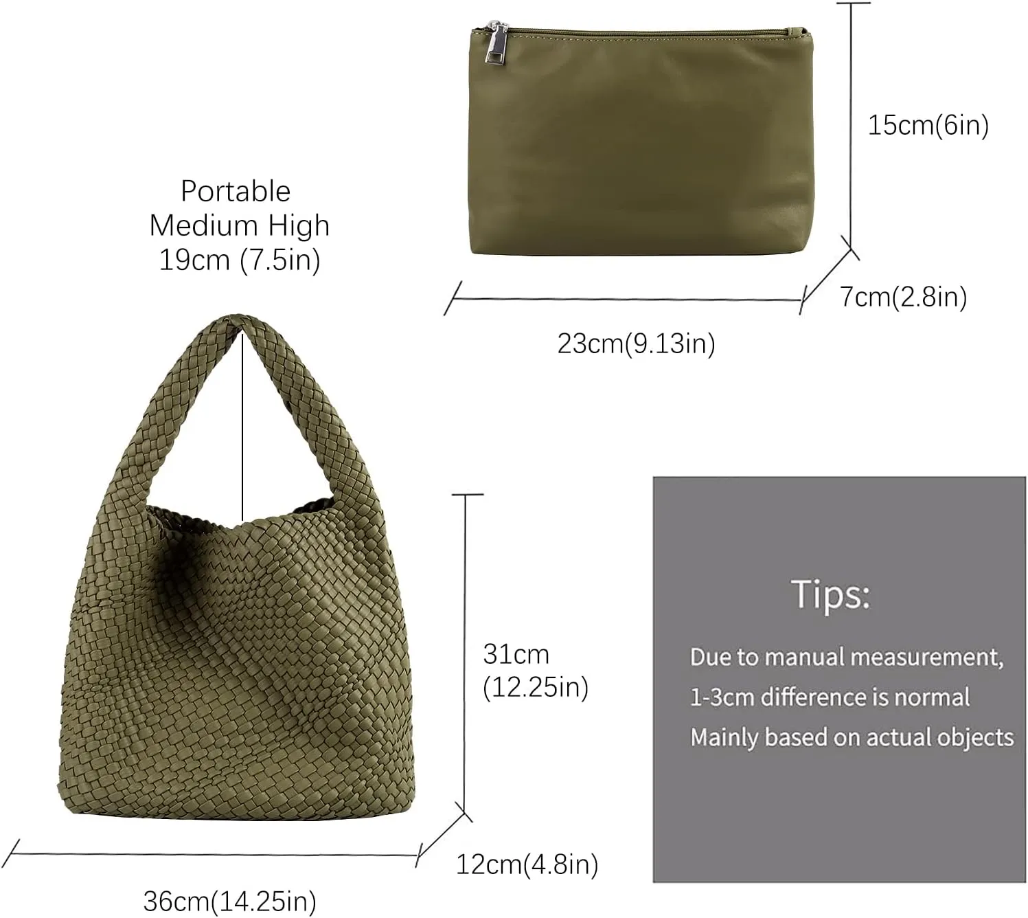LMKIDS Women Vegan Leather Hand-Woven Tote Handbag Fashion Shoulder Top-handle Bag All-Match Underarm Bag with Purse