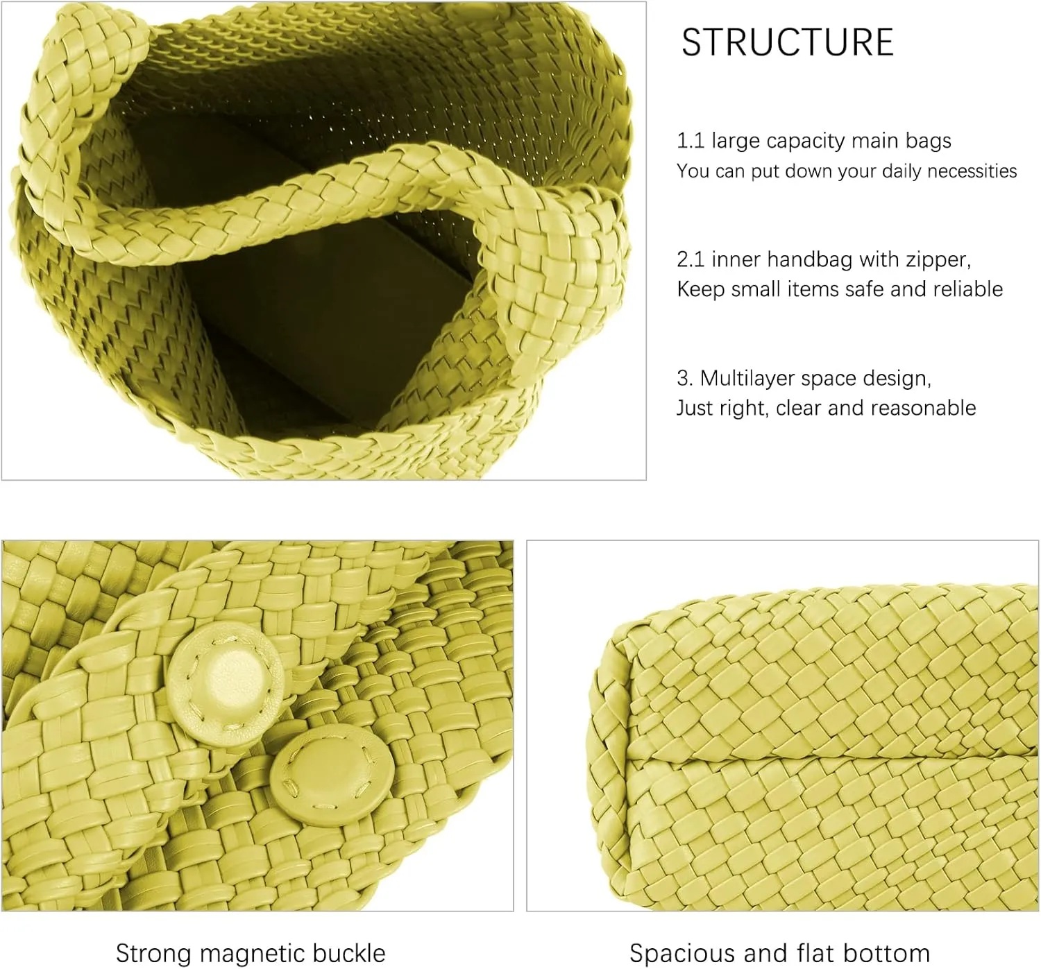 LMKIDS Women Vegan Leather Hand-Woven Tote Handbag Fashion Shoulder Top-handle Bag All-Match Underarm Bag with Purse