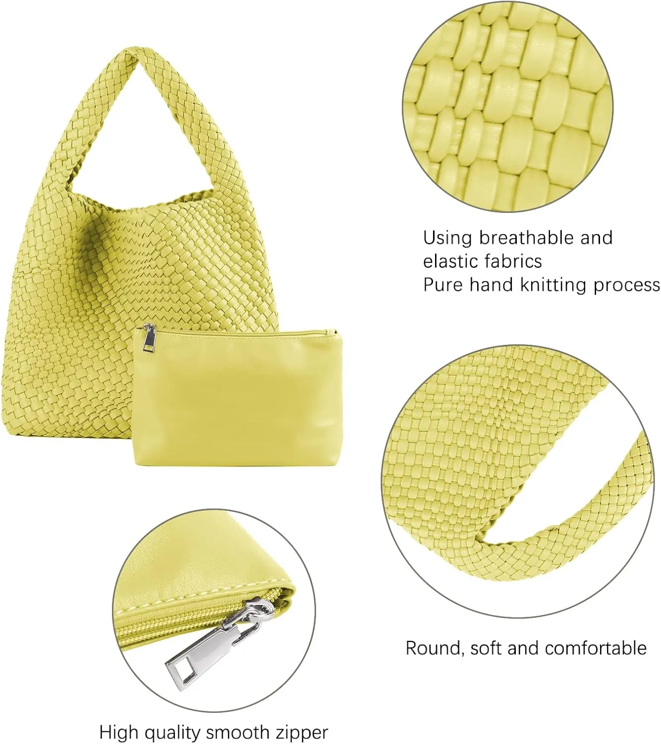 LMKIDS Women Vegan Leather Hand-Woven Tote Handbag Fashion Shoulder Top-handle Bag All-Match Underarm Bag with Purse