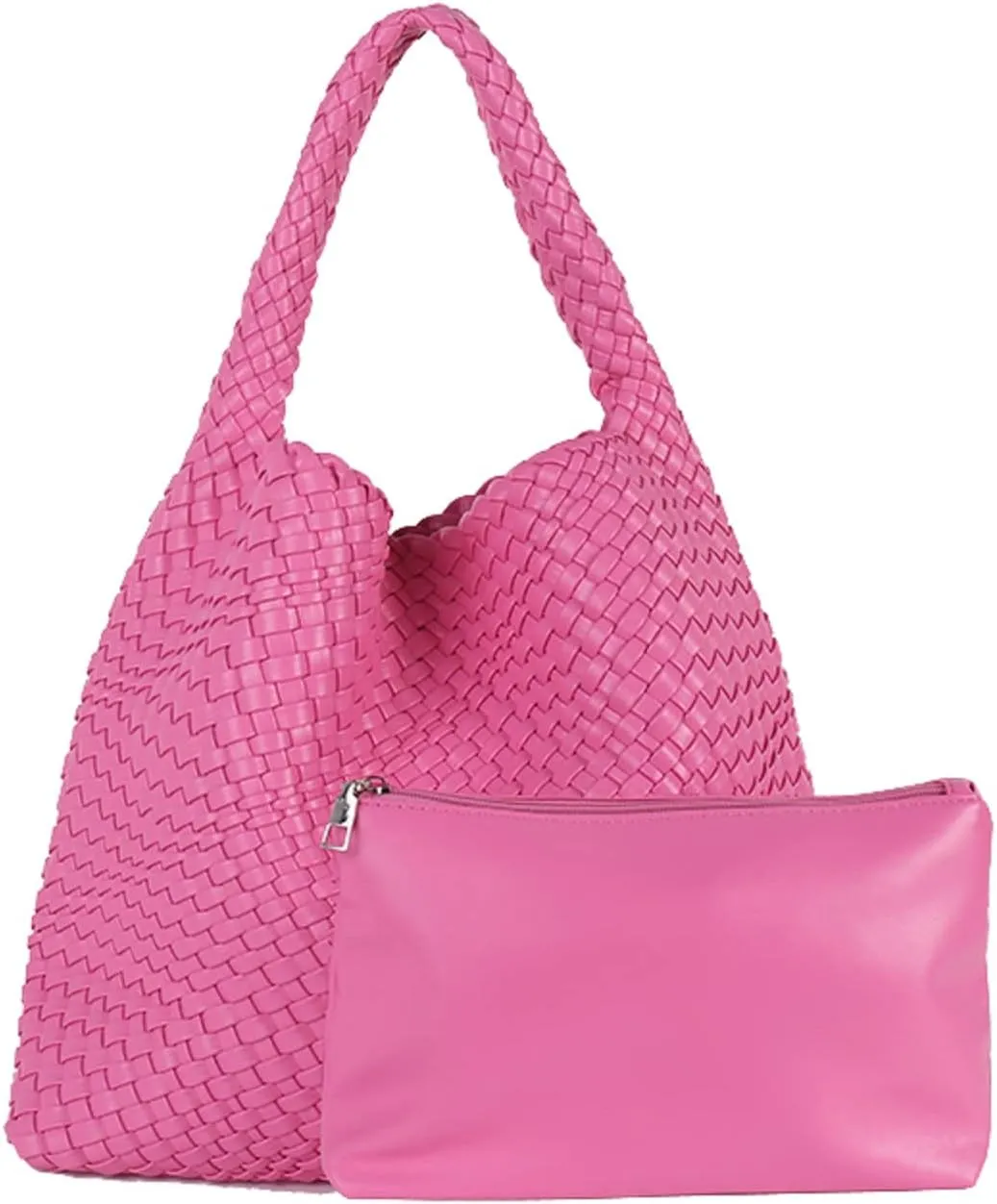 LMKIDS Women Vegan Leather Hand-Woven Tote Handbag Fashion Shoulder Top-handle Bag All-Match Underarm Bag with Purse