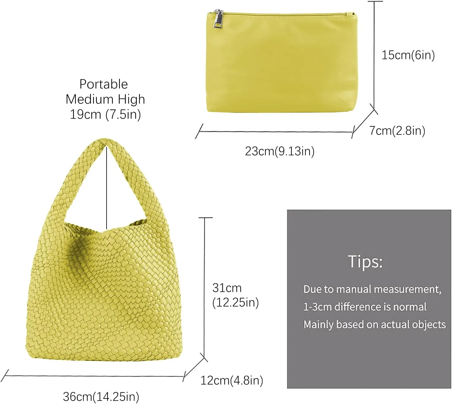 LMKIDS Women Vegan Leather Hand-Woven Tote Handbag Fashion Shoulder Top-handle Bag All-Match Underarm Bag with Purse