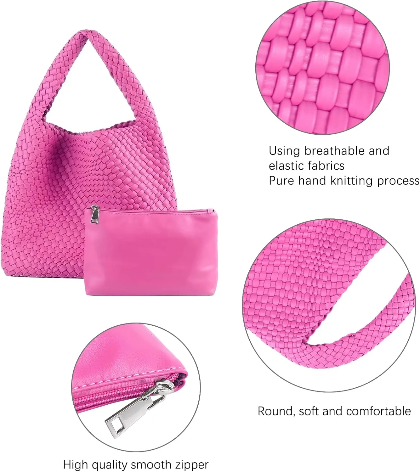 LMKIDS Women Vegan Leather Hand-Woven Tote Handbag Fashion Shoulder Top-handle Bag All-Match Underarm Bag with Purse
