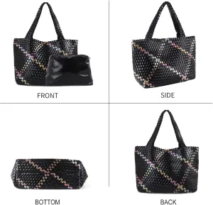 LMKIDS Woven Bag for Women, Vegan Leather Tote Bag Large Summer Beach Travel Handbag and Purse Retro Handmade Shoulder Bag