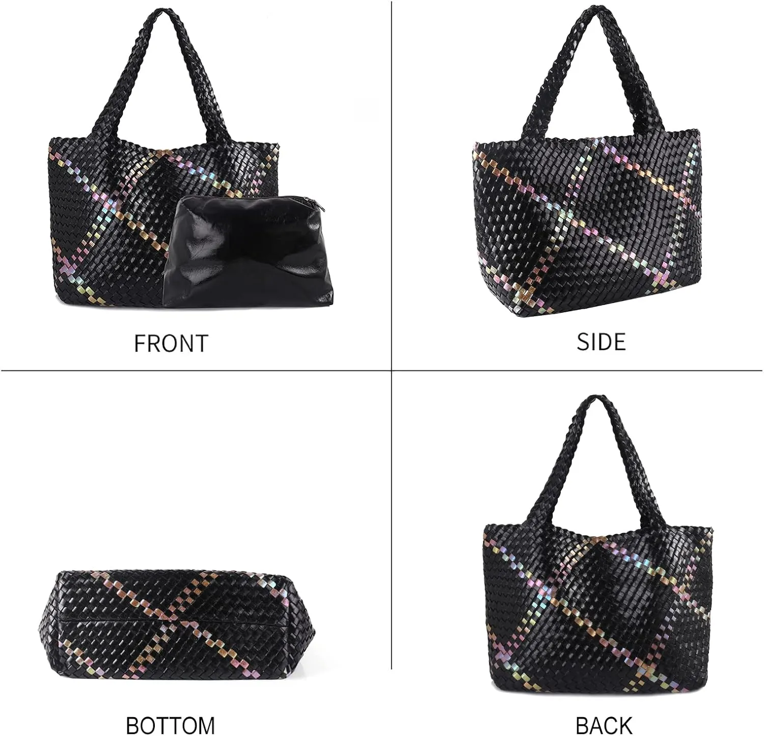 LMKIDS Woven Bag for Women, Vegan Leather Tote Bag Large Summer Beach Travel Handbag and Purse Retro Handmade Shoulder Bag
