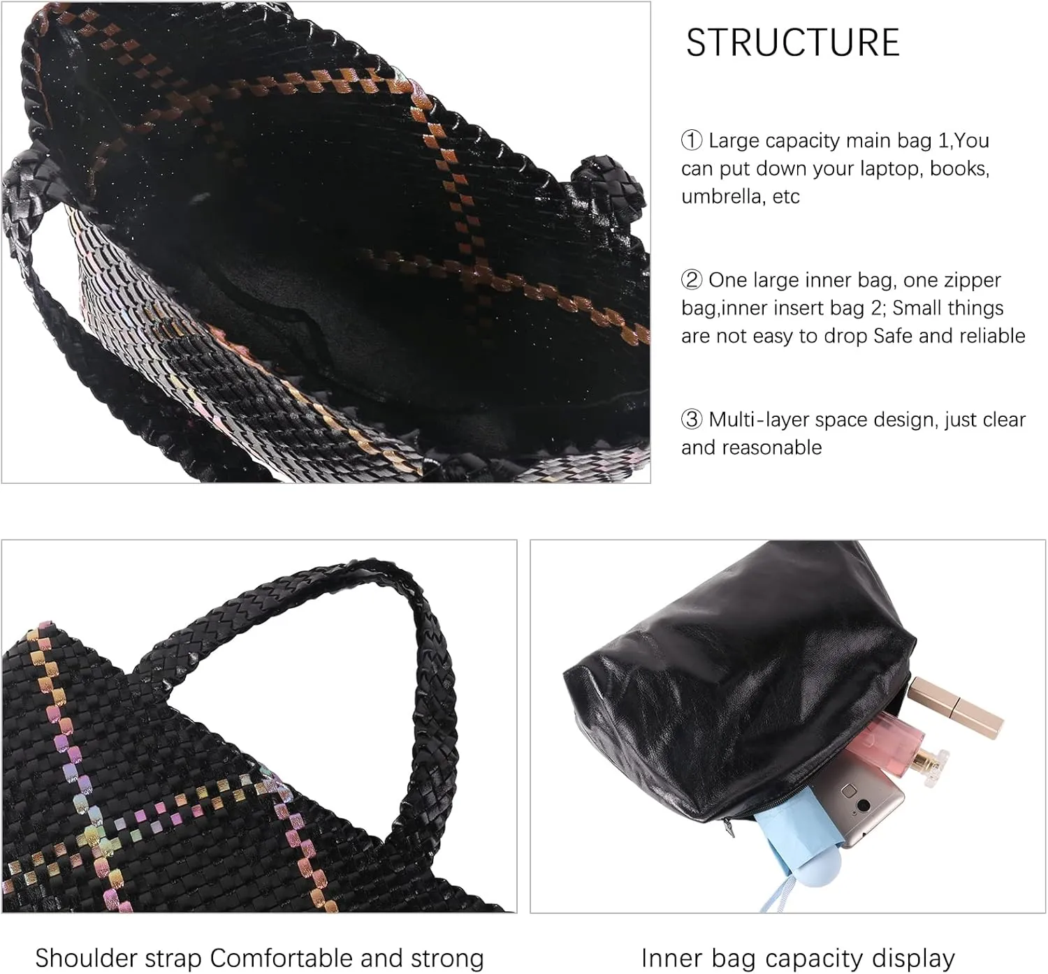 LMKIDS Woven Bag for Women, Vegan Leather Tote Bag Large Summer Beach Travel Handbag and Purse Retro Handmade Shoulder Bag