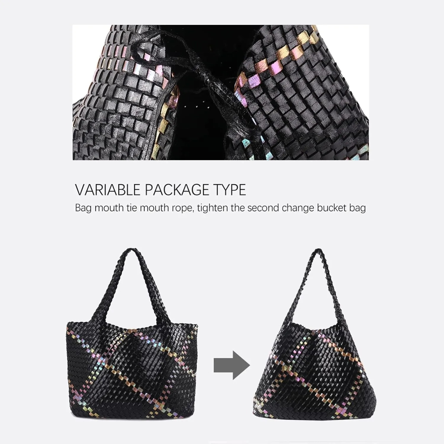 LMKIDS Woven Bag for Women, Vegan Leather Tote Bag Large Summer Beach Travel Handbag and Purse Retro Handmade Shoulder Bag