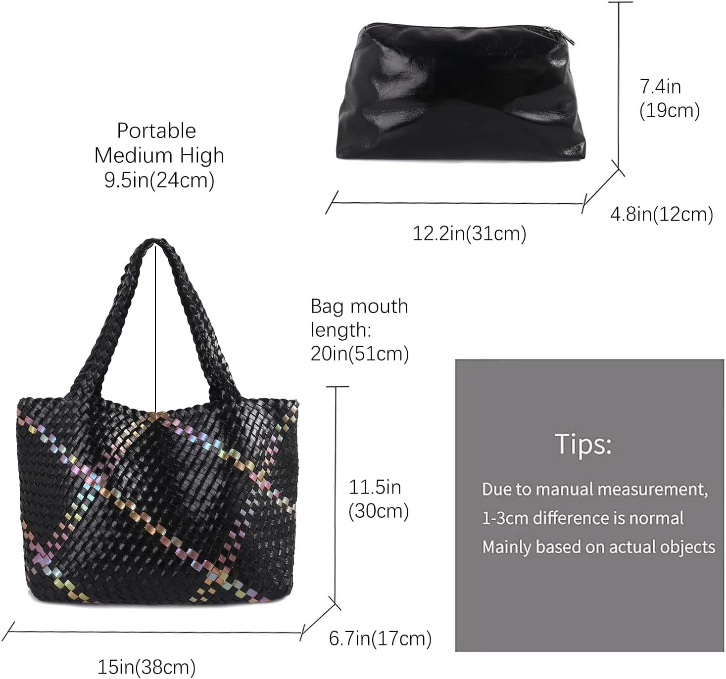 LMKIDS Woven Bag for Women, Vegan Leather Tote Bag Large Summer Beach Travel Handbag and Purse Retro Handmade Shoulder Bag