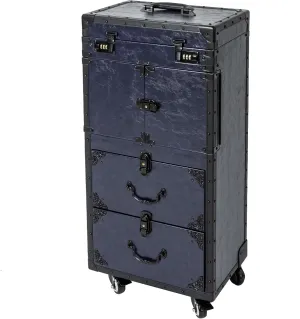 Lockable Makeup Train Case, 4 in 1 Makeup Rolling Train Case Professional Cosmetic Trolley Large Storage Organizer for Nail Tech Face Painting Hairstylist Makeup Artist (With Code Lock, Blue)