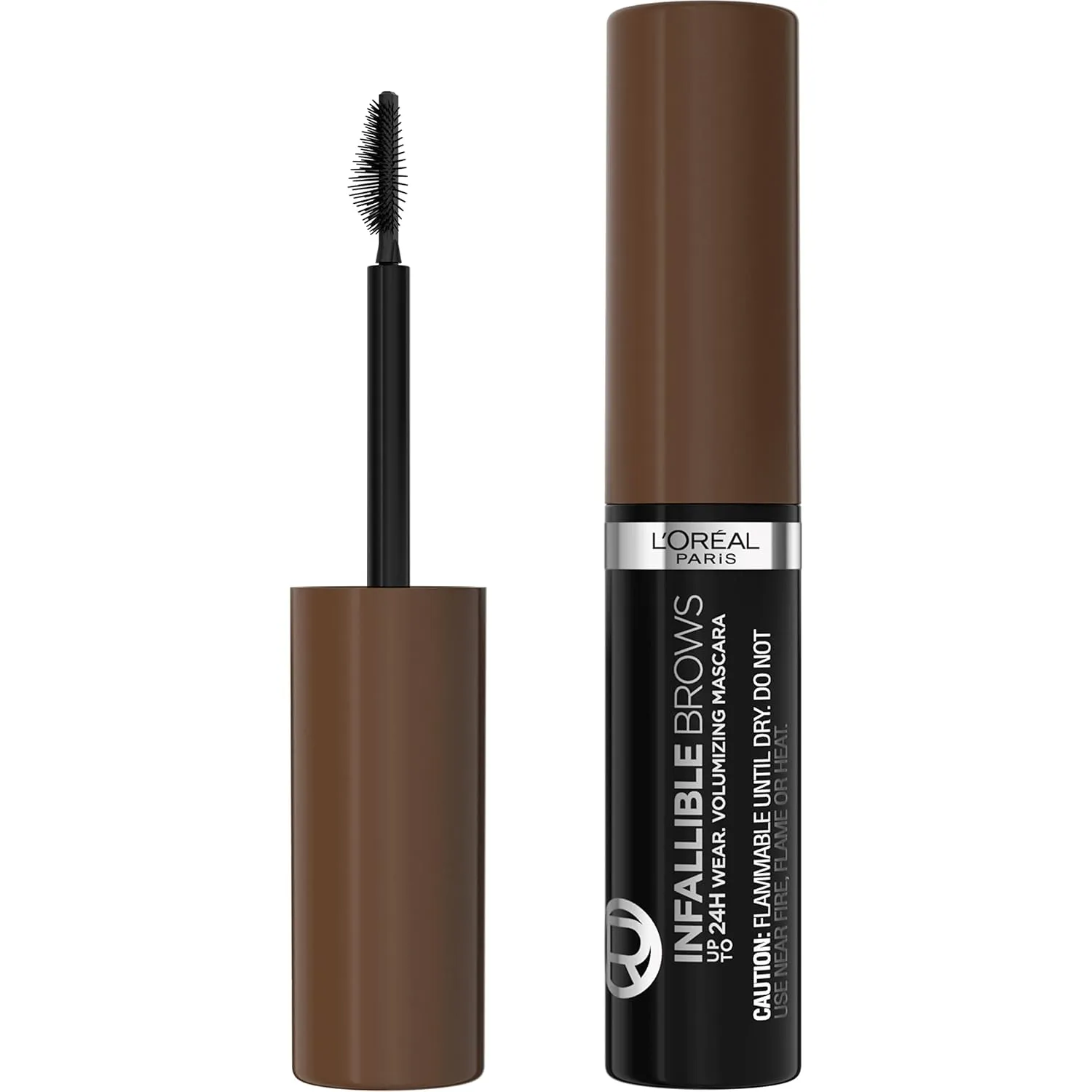 L'Oreal Paris Infallible Volumizing 24H Wear Brow Mascara, Long Lasting Eyebrow Makeup for 2X Fuller Eyebrows, 5.0 Brunette, 0.13 Fl Oz