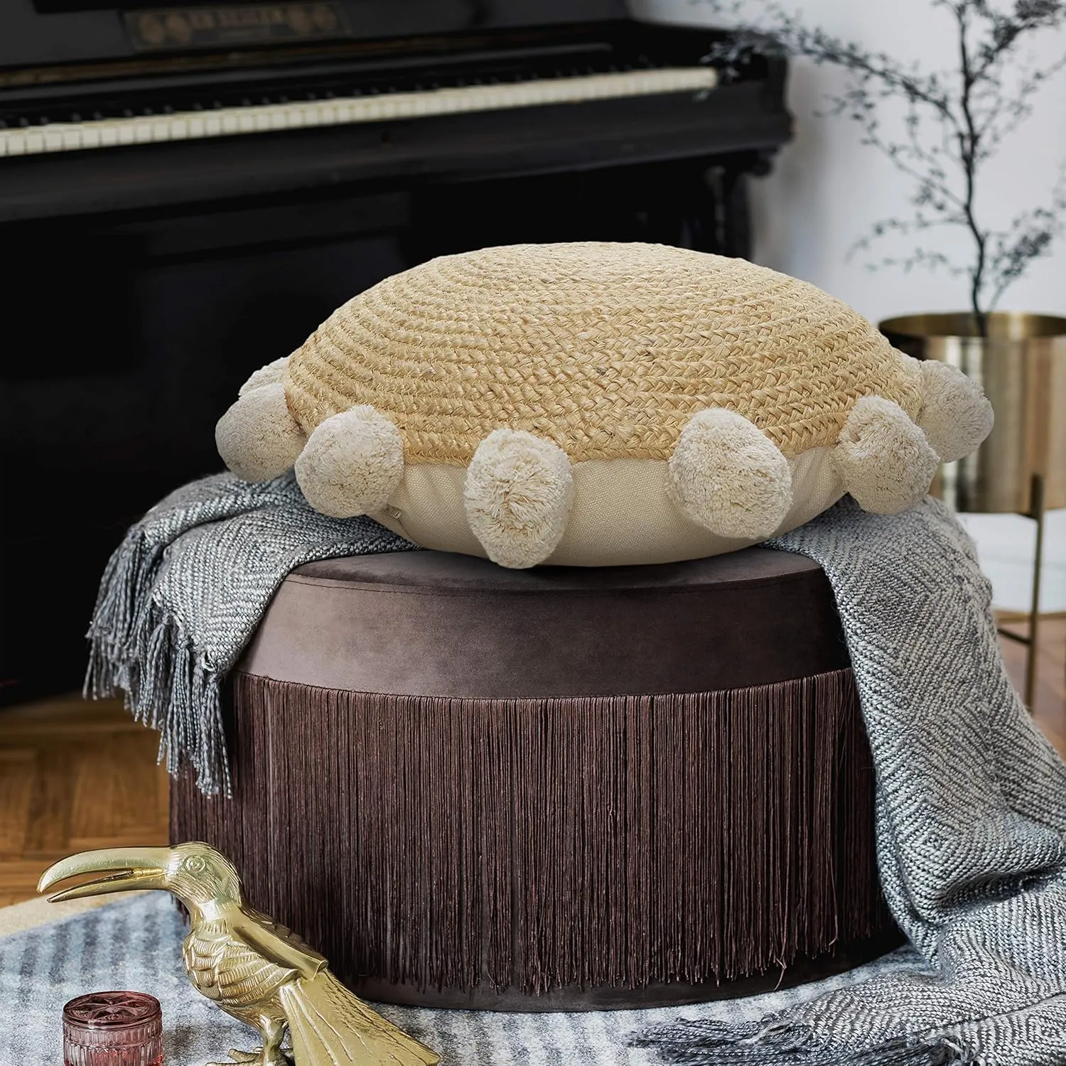 LR Home 20x20 Inches Solid Throw Pillow Covers For Home Decor | Jute Farmhouse Boho Cushion Covers For Throw Pillows | Perfect For Living Room Couch & Bedroom Decorations | Natural