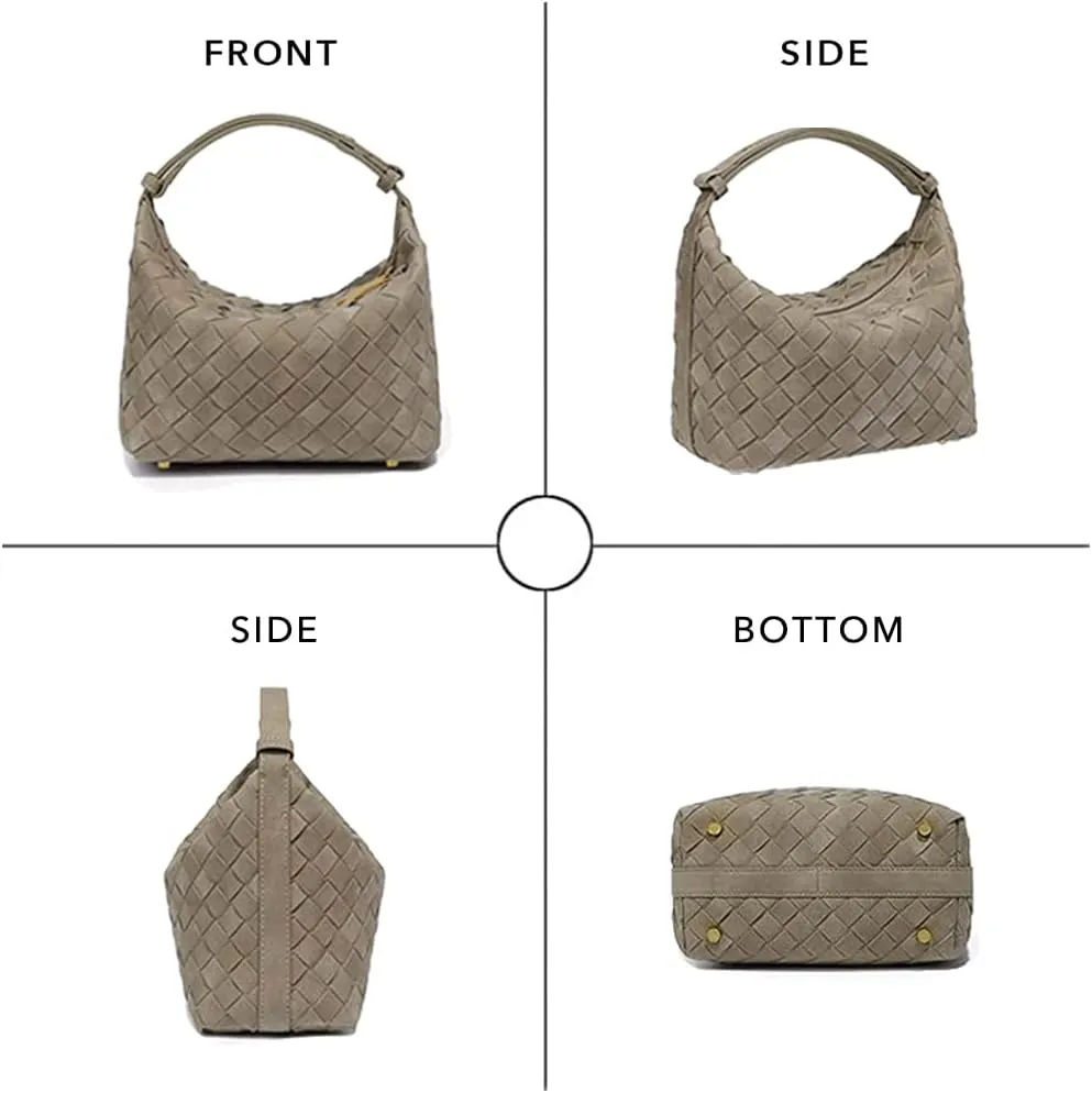 Luxurious Suede Slouch Hobo Bag for Women Woven Leather Shoulder Bags Top-Handle Purses