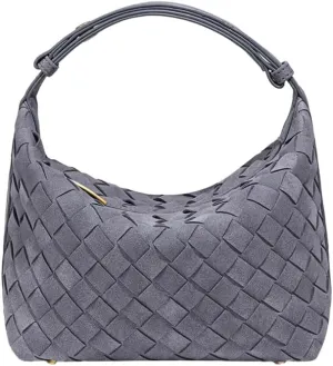 Luxurious Suede Slouch Hobo Bag for Women Woven Leather Shoulder Bags Top-Handle Purses