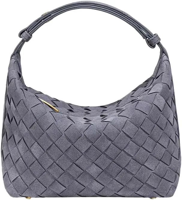 Luxurious Suede Slouch Hobo Bag for Women Woven Leather Shoulder Bags Top-Handle Purses