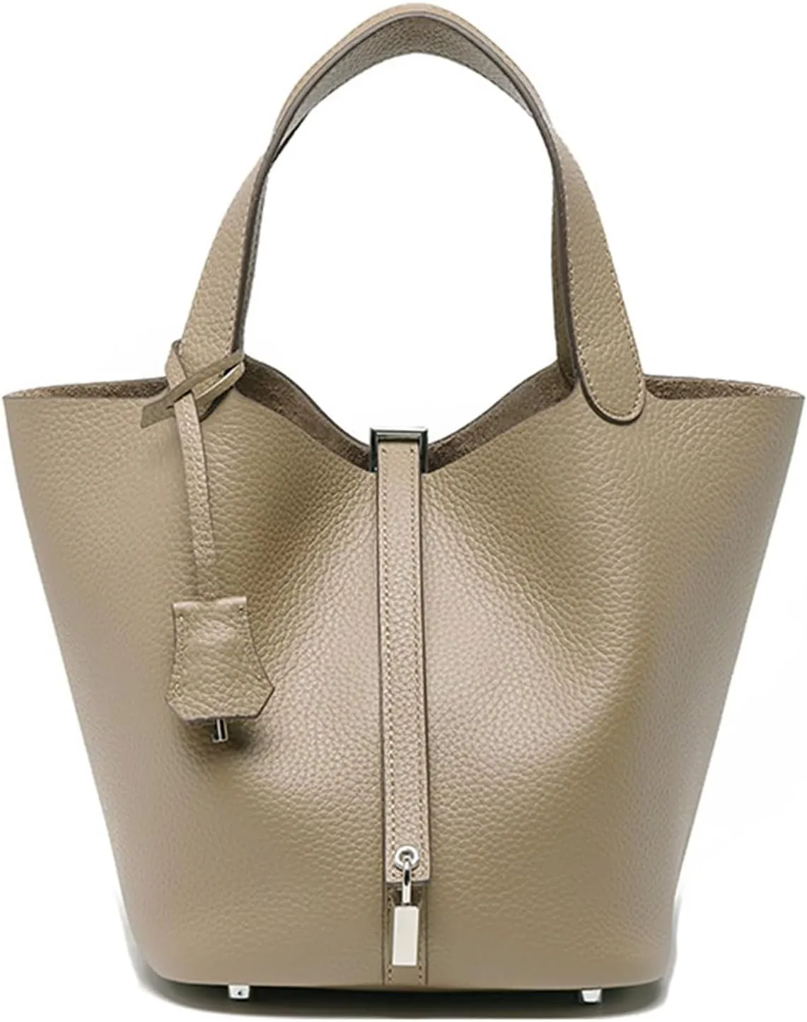 Luxury Genuine Leather Bucket Bag with Lock Closure Elegant Shoulder Bag for Women Versatile Crossbody Purse for Work Travel