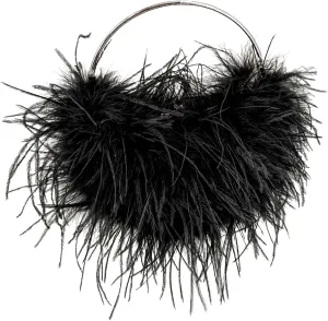 LVCOMEFF Ostrich Feather Evening Purse Silver Color Top-handle Moon Hobo Bag for Party Wedding Cute