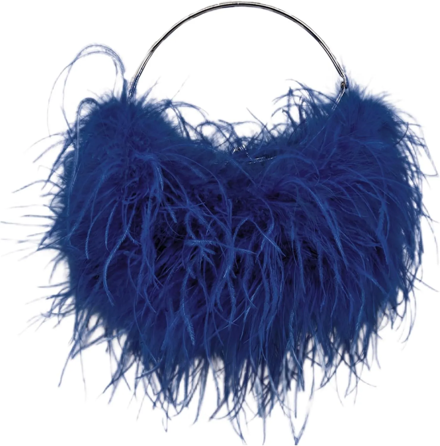 LVCOMEFF Ostrich Feather Evening Purse Silver Color Top-handle Moon Hobo Bag for Party Wedding Cute
