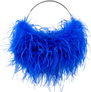LVCOMEFF Ostrich Feather Evening Purse Silver Color Top-handle Moon Hobo Bag for Party Wedding Cute