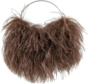 LVCOMEFF Ostrich Feather Evening Purse Silver Color Top-handle Moon Hobo Bag for Party Wedding Cute