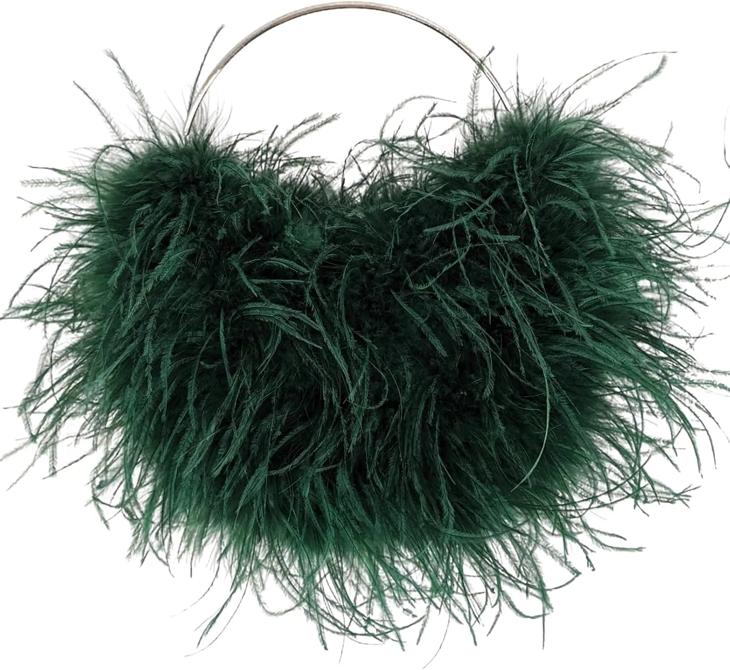 LVCOMEFF Ostrich Feather Evening Purse Silver Color Top-handle Moon Hobo Bag for Party Wedding Cute