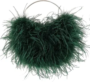 LVCOMEFF Ostrich Feather Evening Purse Silver Color Top-handle Moon Hobo Bag for Party Wedding Cute