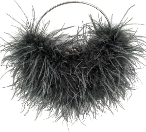 LVCOMEFF Ostrich Feather Evening Purse Silver Color Top-handle Moon Hobo Bag for Party Wedding Cute