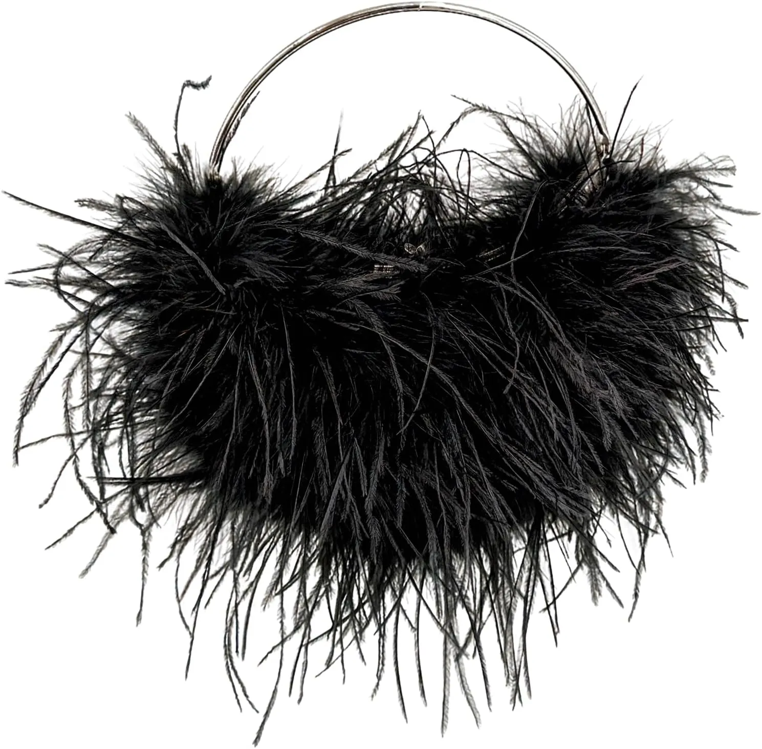 LVCOMEFF Ostrich Feather Evening Purse Silver Color Top-handle Moon Hobo Bag for Party Wedding Cute