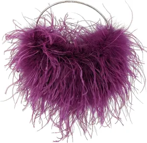 LVCOMEFF Ostrich Feather Evening Purse Silver Color Top-handle Moon Hobo Bag for Party Wedding Cute