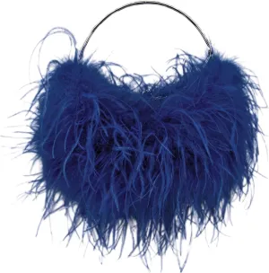 LVCOMEFF Ostrich Feather Evening Purse Silver Color Top-handle Moon Hobo Bag for Party Wedding Cute