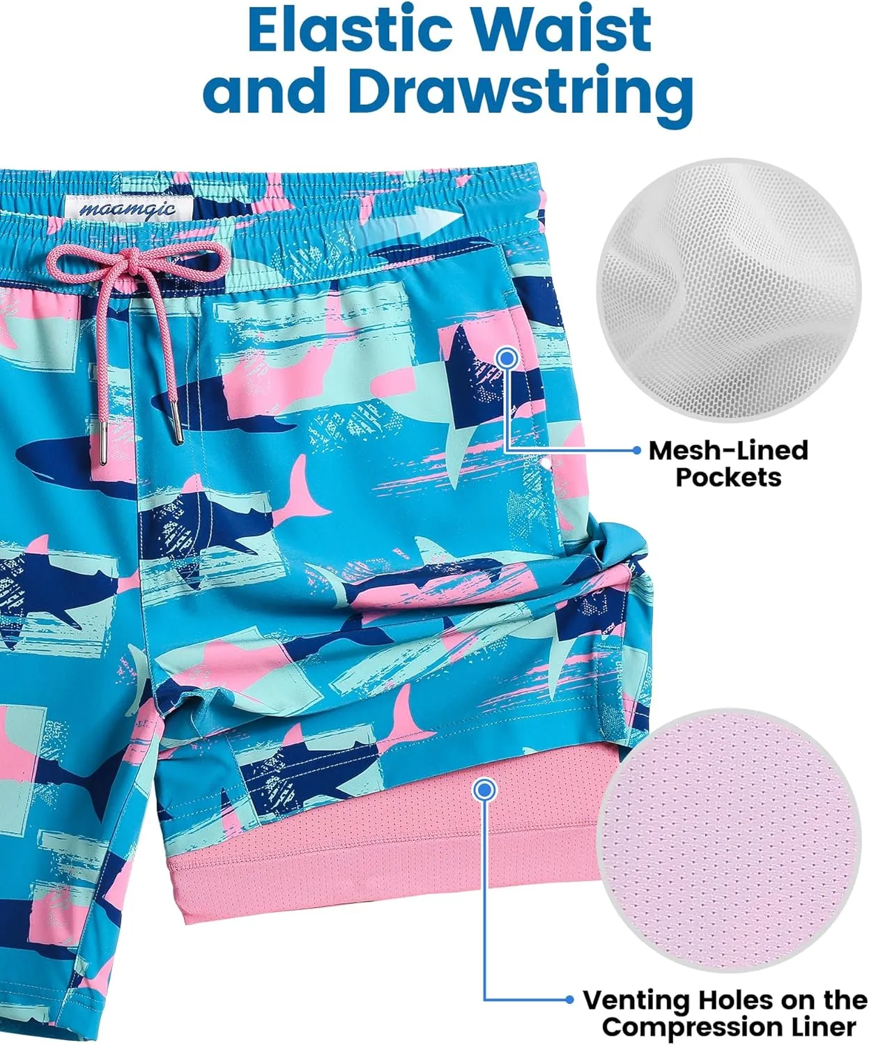 maamgic Mens Swim Trunks with Compression Liner 7 Inch Inseam Mens Bathing Suit Quick Dry Swimming Trunks Swimsuit