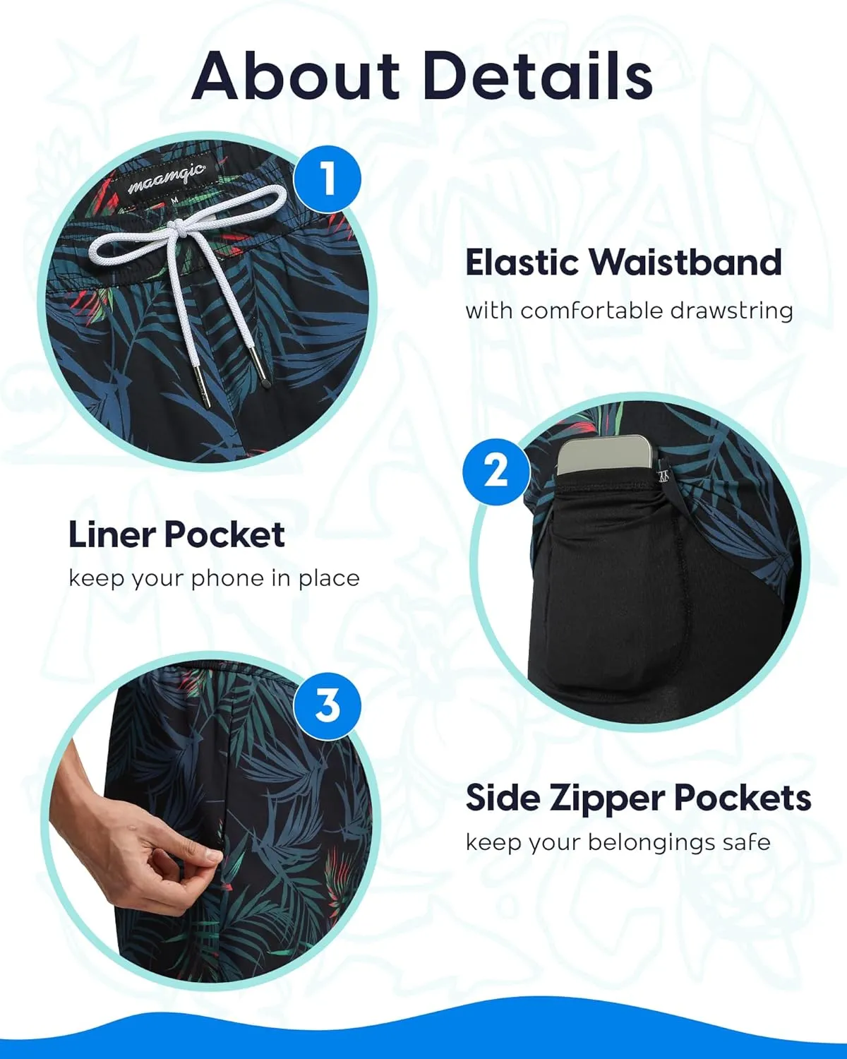 maamgic Mens Swim Trunks with Compression Liner 9 Inch Stretch Quick Dry Swim Shorts with Zipper Pockets Swimwear