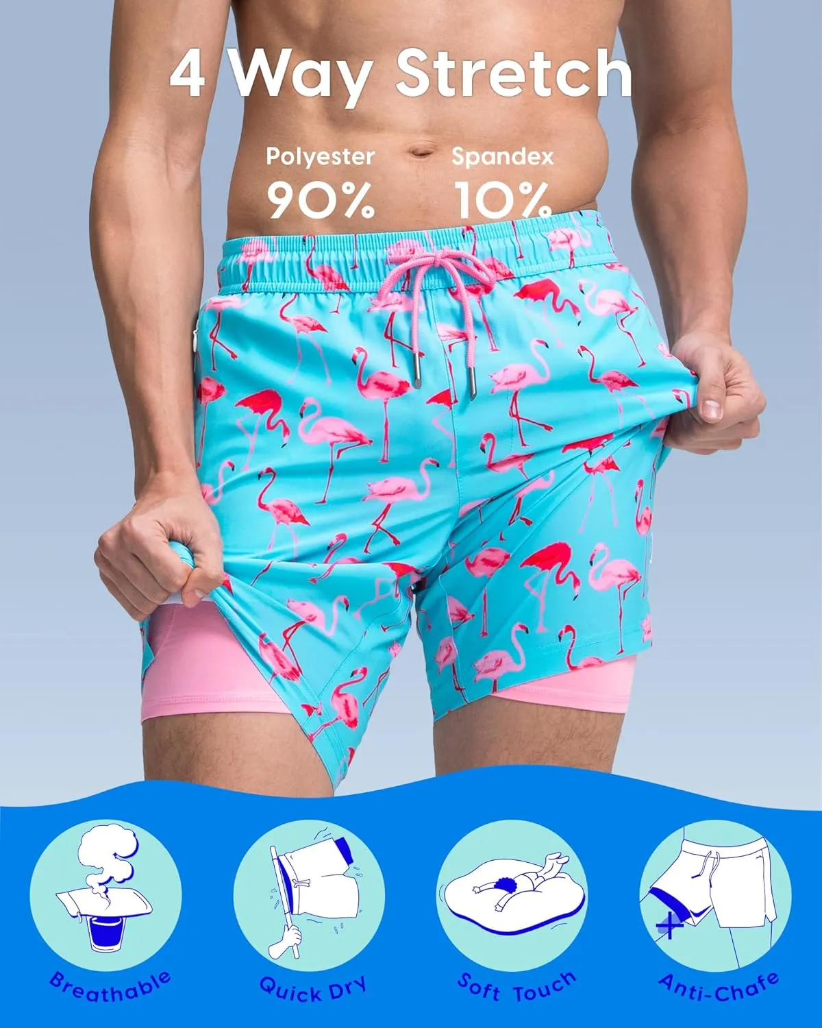 maamgic Mens Swim Trunks with Compression Liner 9 Inch Stretch Quick Dry Swim Shorts with Zipper Pockets Swimwear