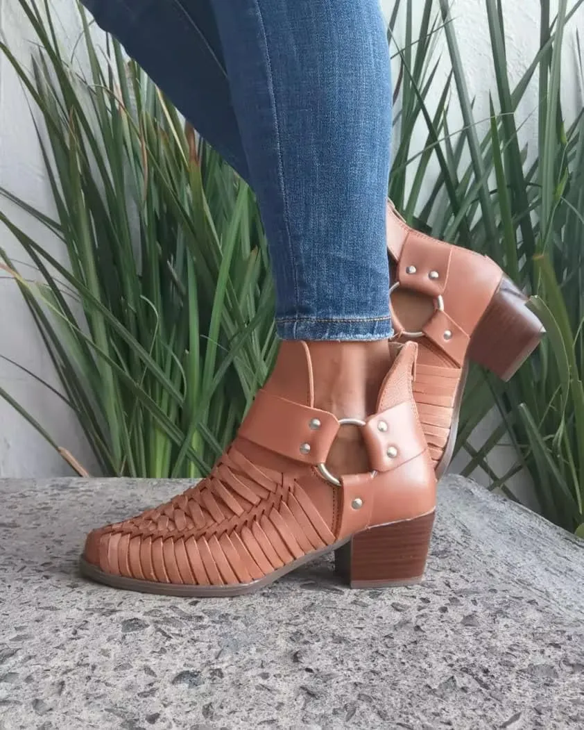 Macarena Collection Women's Handcrafted Leather Ankle Boots - Genuine Leather - Made in Mexico - Available in Black and Tan Model 6230