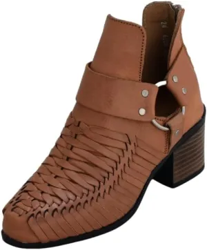 Macarena Collection Women's Handcrafted Leather Ankle Boots - Genuine Leather - Made in Mexico - Available in Black and Tan Model 6230