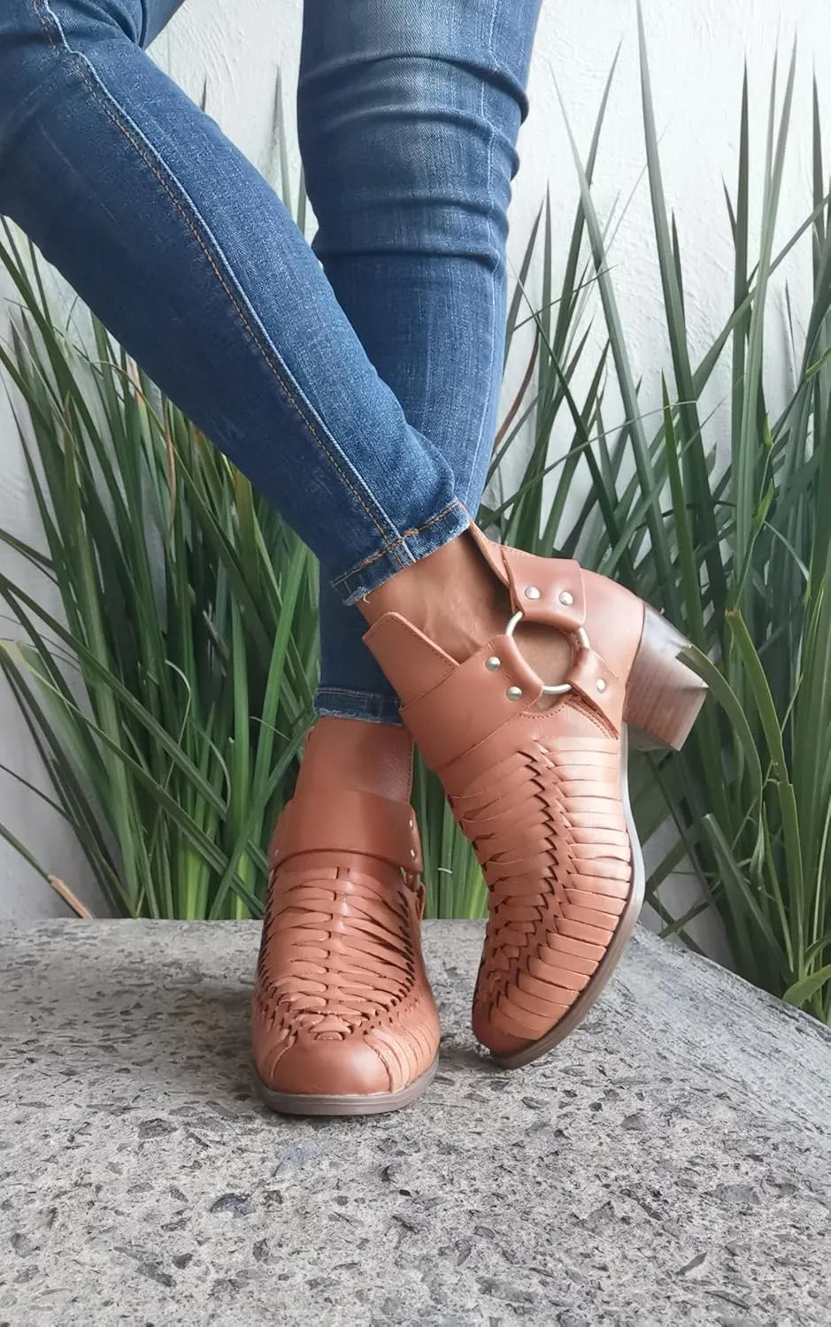 Macarena Collection Women's Handcrafted Leather Ankle Boots - Genuine Leather - Made in Mexico - Available in Black and Tan Model 6230