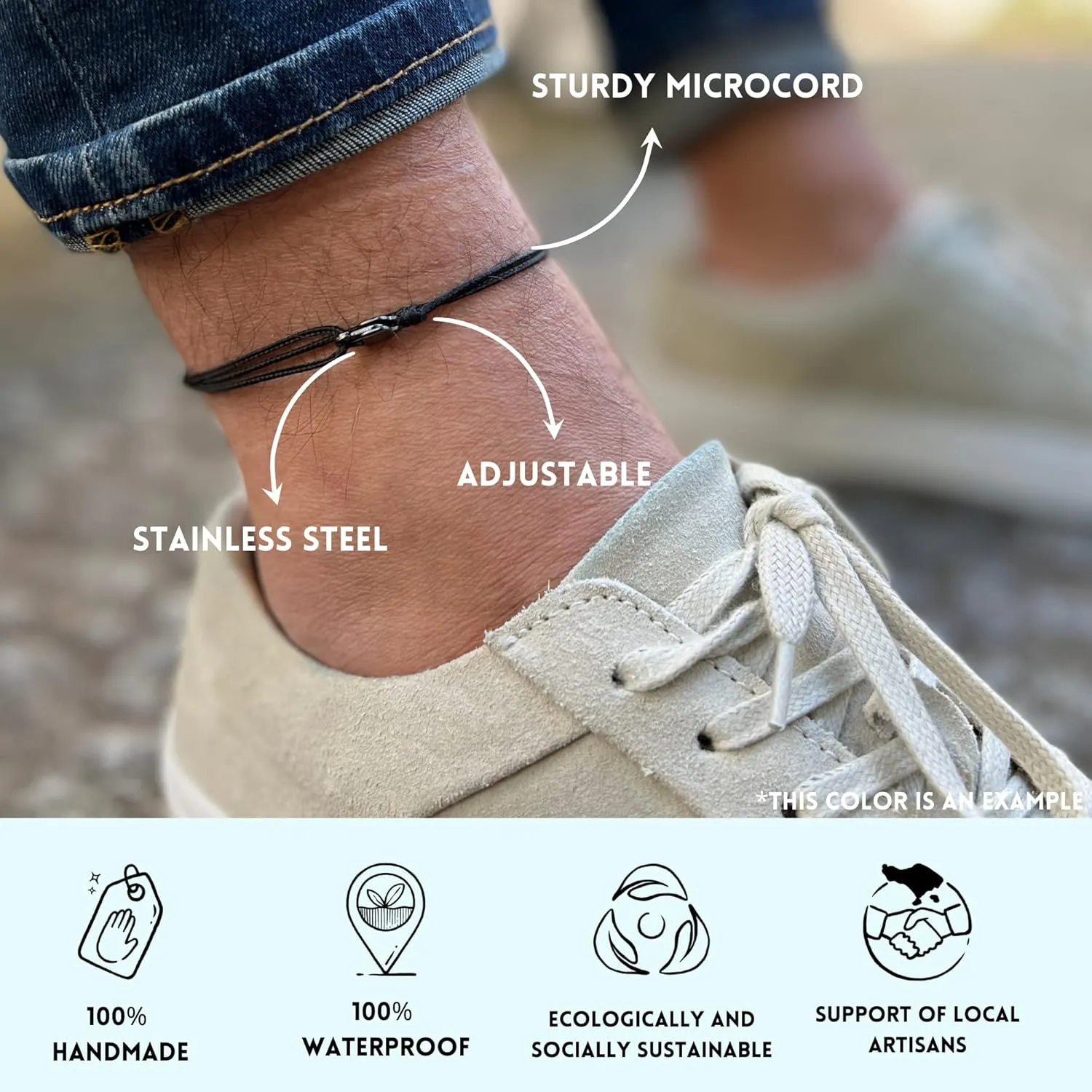 Made by Nami Surfer Anklet with Snap Hook Clasp Waterproof & Adjustable Thin String Ankle Bracelets for Women and Men Handmade Jewelry for Beach and Music Festival Accessories (Retro Gold)