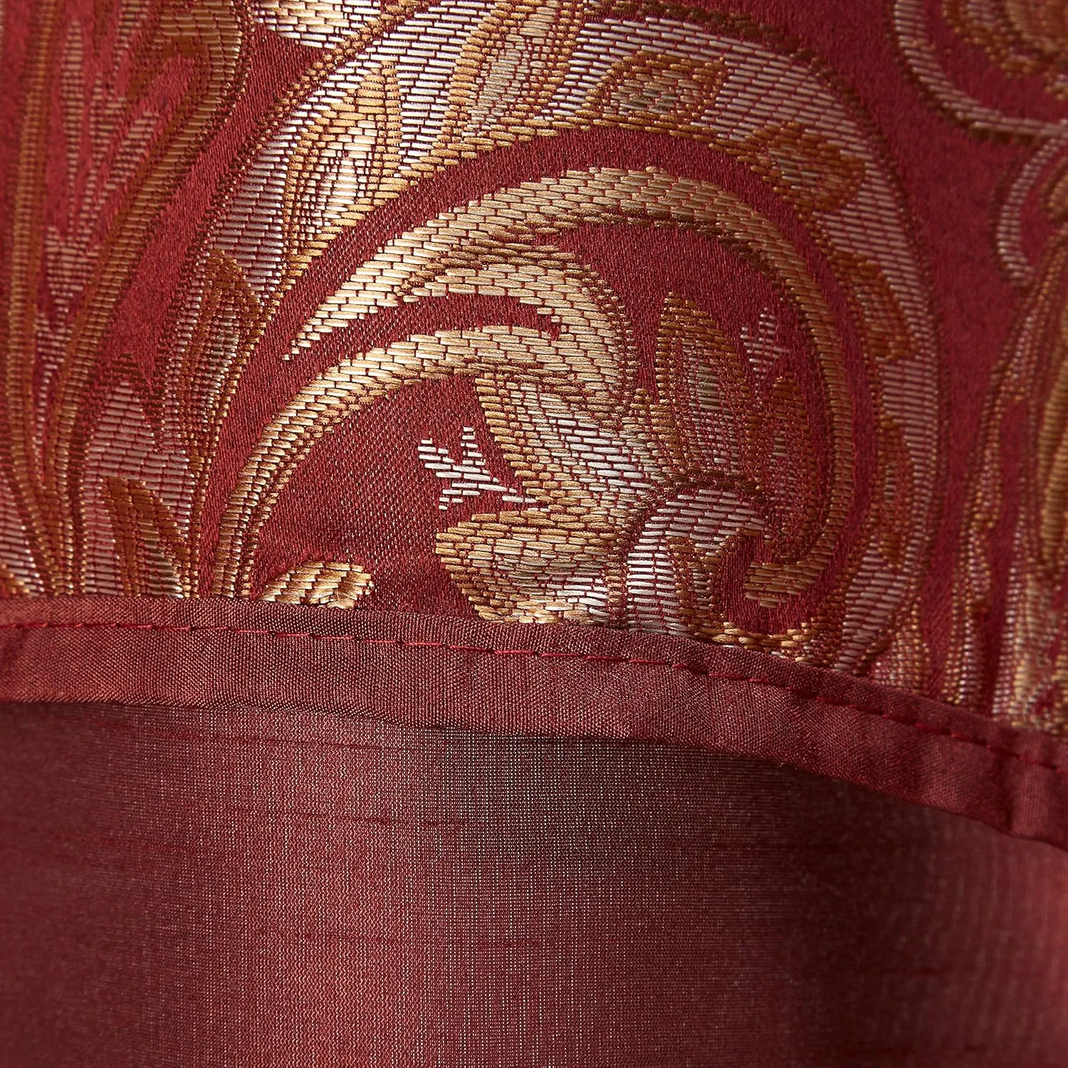 Madison Park Faux Silk Paisley Jacquard, Rod Pocket Curtain with Privacy Lining for Living Room, Kitchen, Bedroom and Dorm, 50 in x 18 in, Burgundy Bead Trim