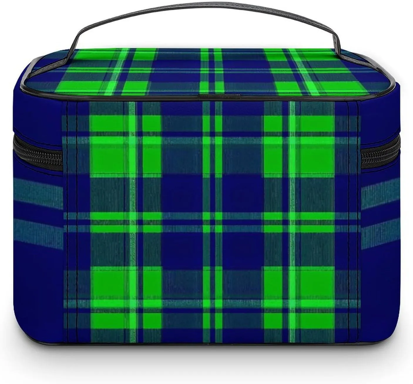 Make Up Bags Blue Green Scottish Tartan Plaid Cosmetics Organizer Case for Women, Travel Toiletry Brushes Storage Bag with Carry Handle